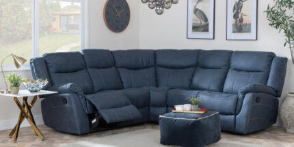 Rowe Denim Blue Leather Look Fabric Recliner Corner Sofa